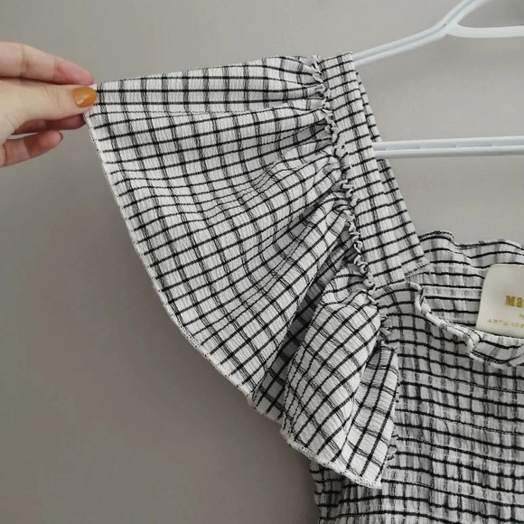 Anthropologie Maeve Gingham Plaid Smocked Ruffle Crop Blouse Flutter Sleeve XS - Picture 8 of 15